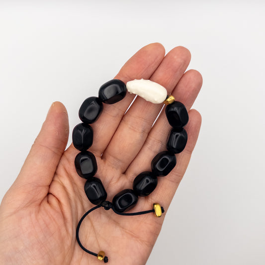 Браслет керамічний Огірок ручної роботи з натуральним камінням